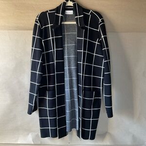Rafaella Black and White Grid Pattern Cardigan. Open front. Size XL
